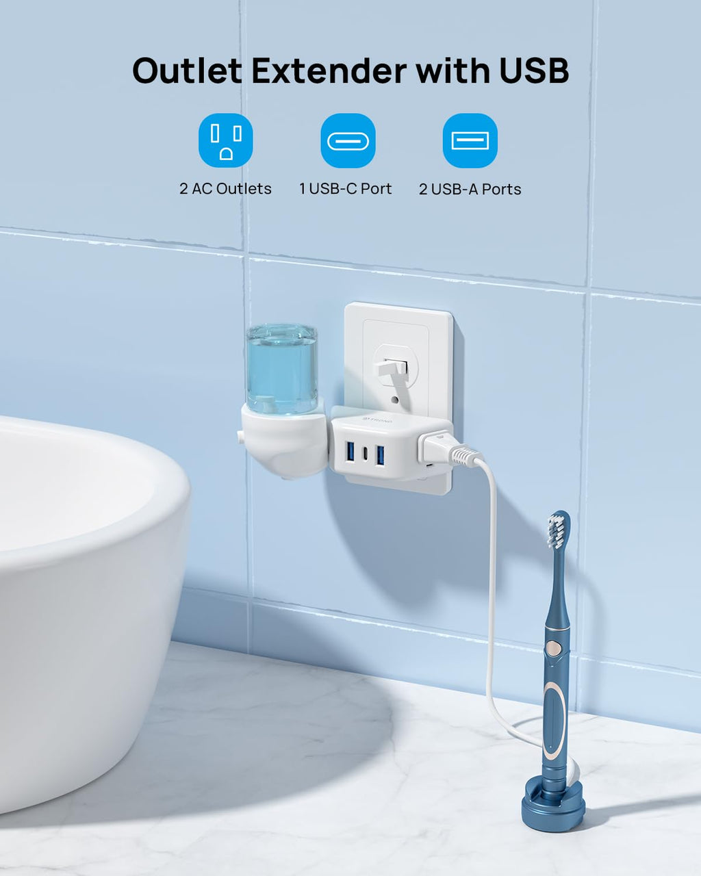 TROND Multi Plug Outlet Extender with USB, 2 Pack Plug Splitter