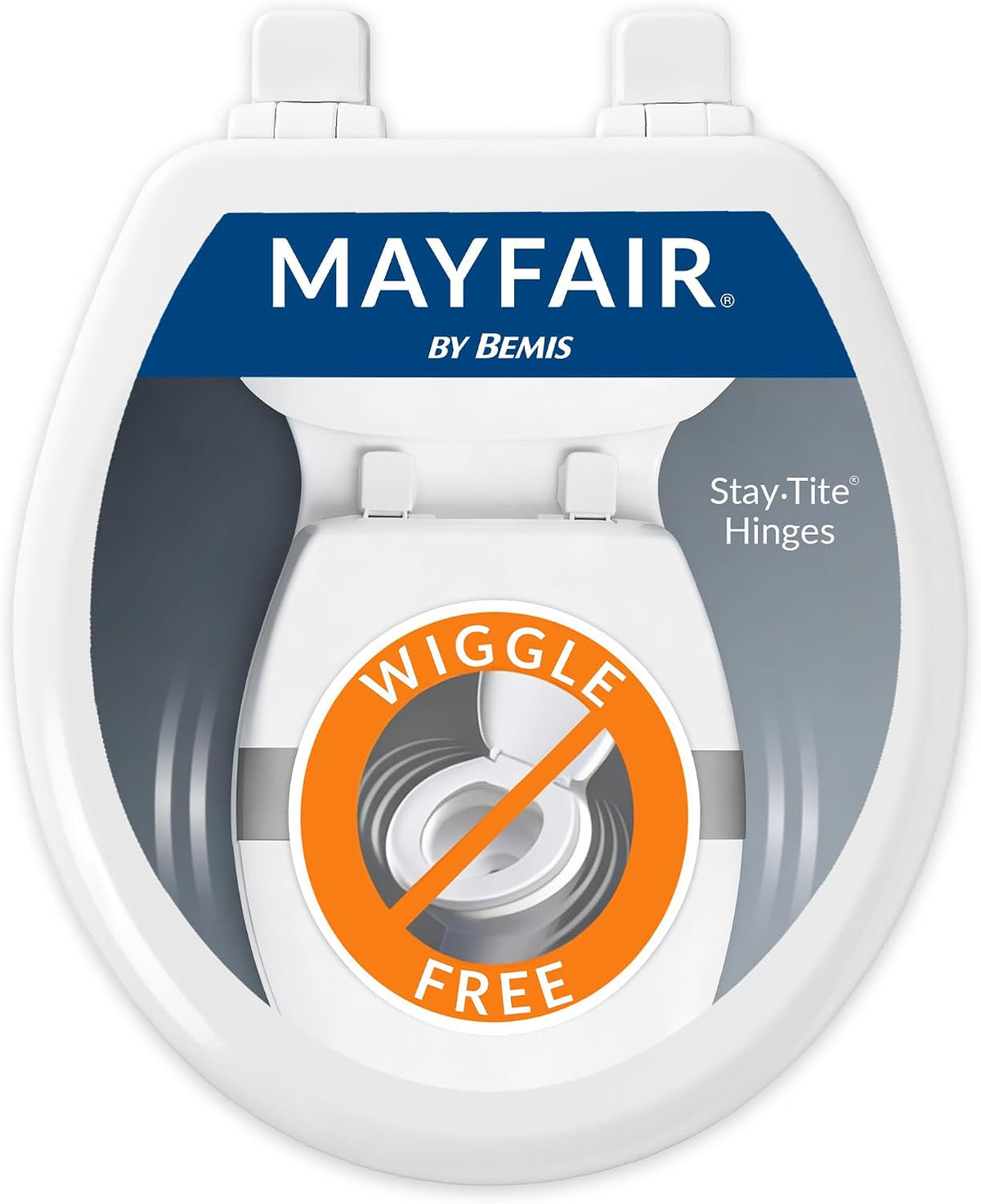 Mayfair Linden Slow Close Toilet Seat, Non Slip Heavy Duty Wood, Easy Install, Elongated, White