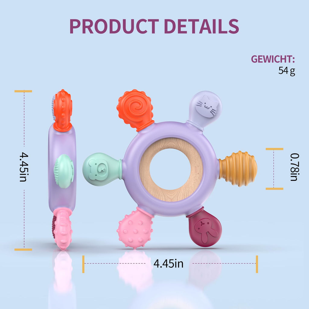 akolik Teething Toys for Baby,Teething Relief Teether Toys for Babies 3-6-12 Months, Silicone Sensory Wooden Teething Toys, BPA-Free,Baby Essentials for 3-6 Months Boy, Girl Toddlers