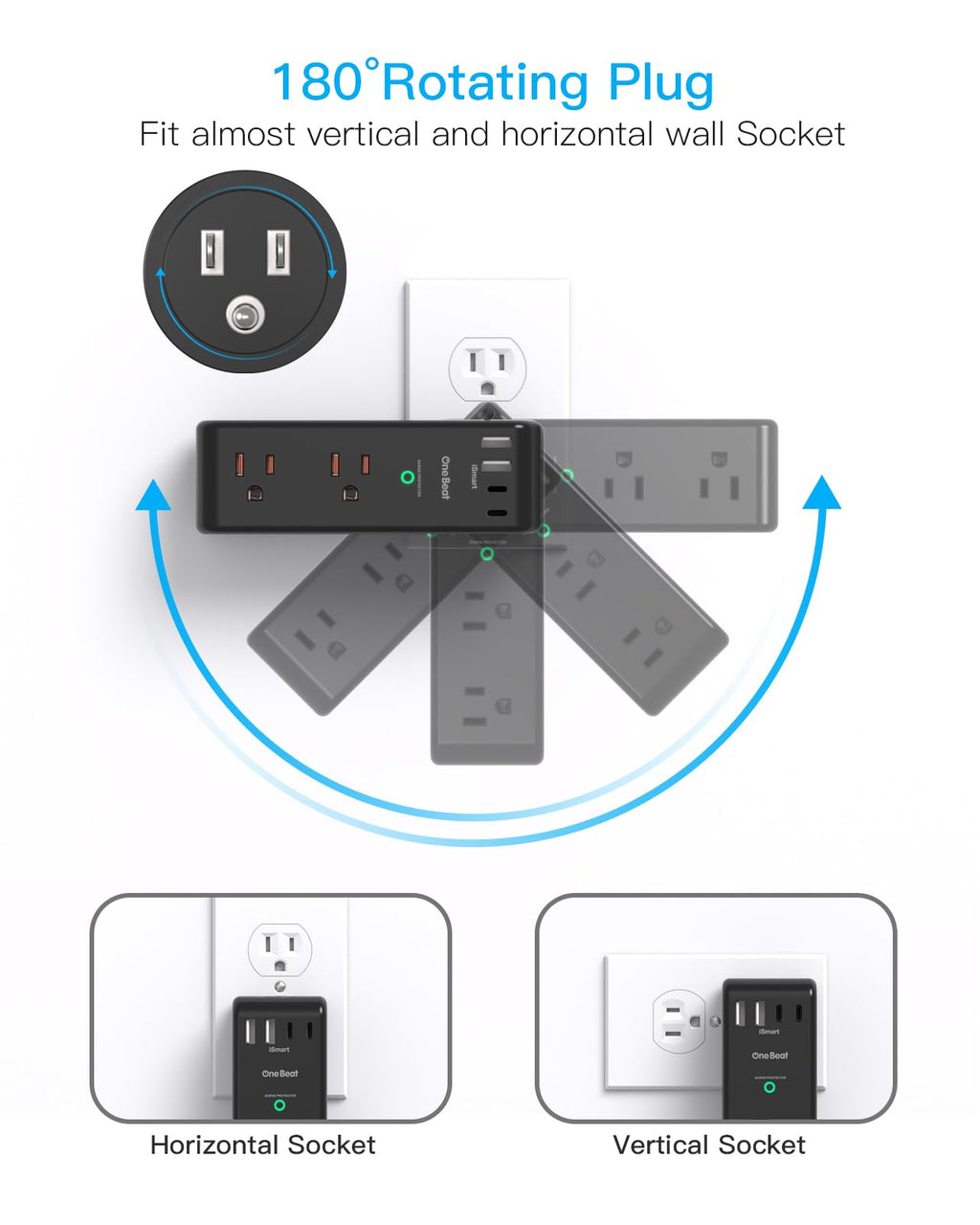 Surge Protector Outlet Extender with Rotating Plug, Multi Plug Wall Outlet
