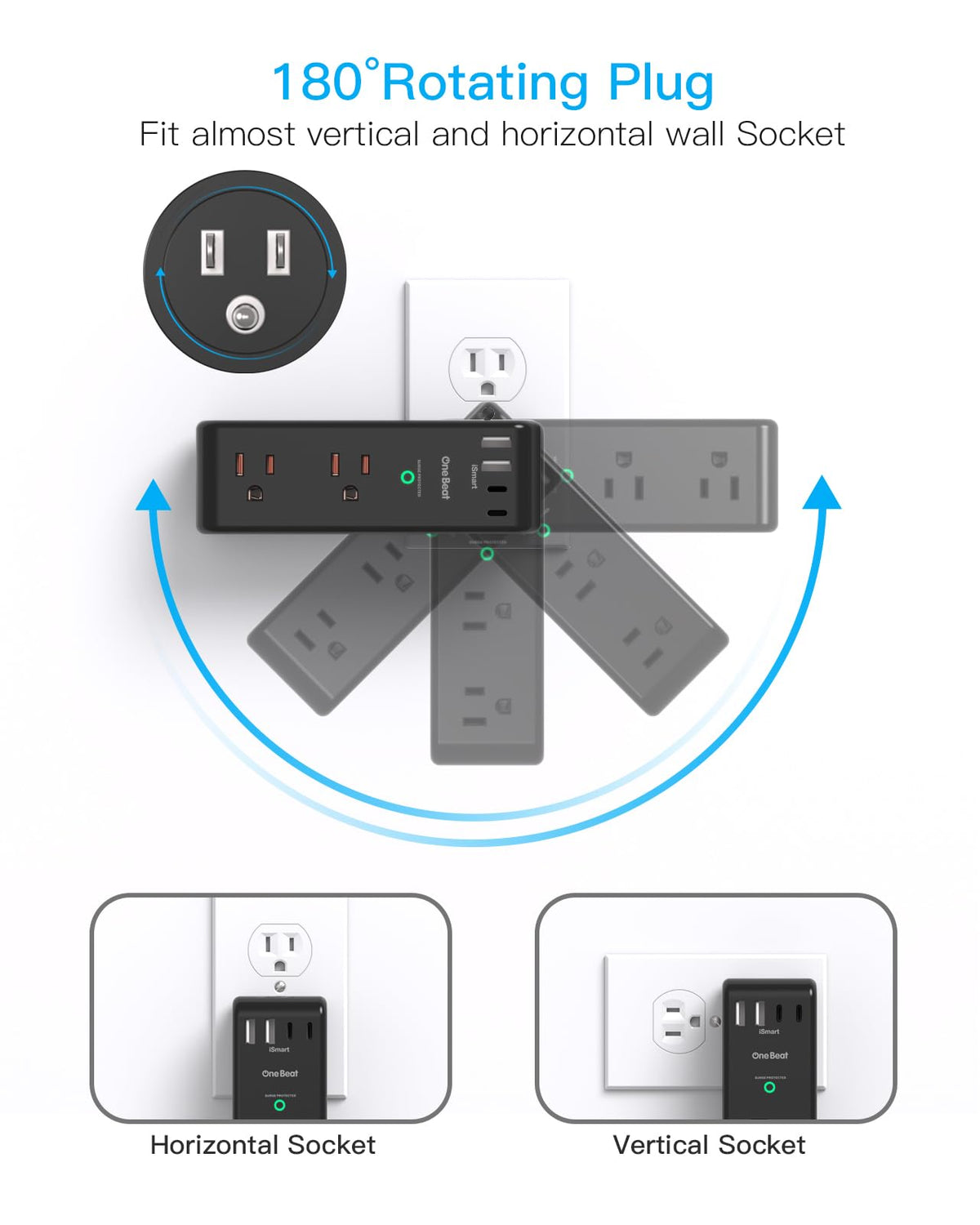 Surge Protector Outlet Extender with Rotating Plug, Multi Plug Wall Outlet
