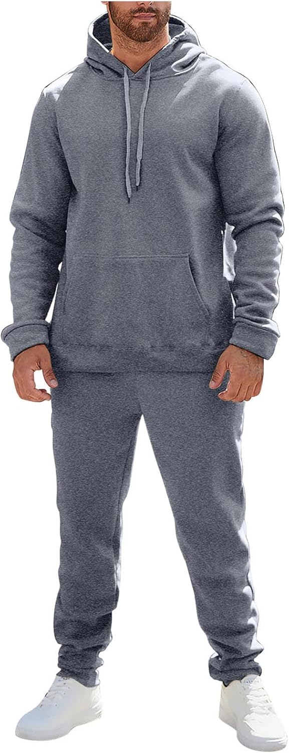 Mens Plain Tracksuit Long Sleeve Hooded Sweatshirt Sweatpants Set Hoodie Joggers Sets 2 Piece Fashion Sweatsuits Activewear Sportswear Men's Clothing UK