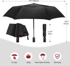 TechRise Umbrella, Compact Strong Windproof Automatic Umbrellas, Folding Lightweight, Portable Travel Golf Umbrella for Rain