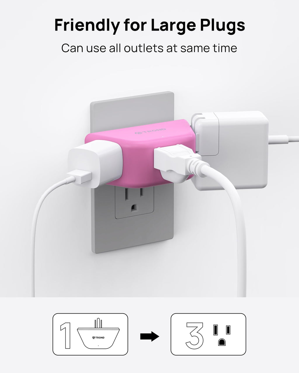 TROND Multi Plug Outlet Extender with USB, 2 Pack Plug Splitter