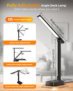 Airlonv LED Desk Lamp with Clamp, 17" Stepless Dimming Light, Black