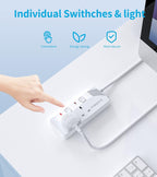 PIBEEX Extension Lead 2 Way Plug Sockets with Individual Switches Wall Mountable Power Strip 3M Extension Cable 13A Fused UK Plug 3250W