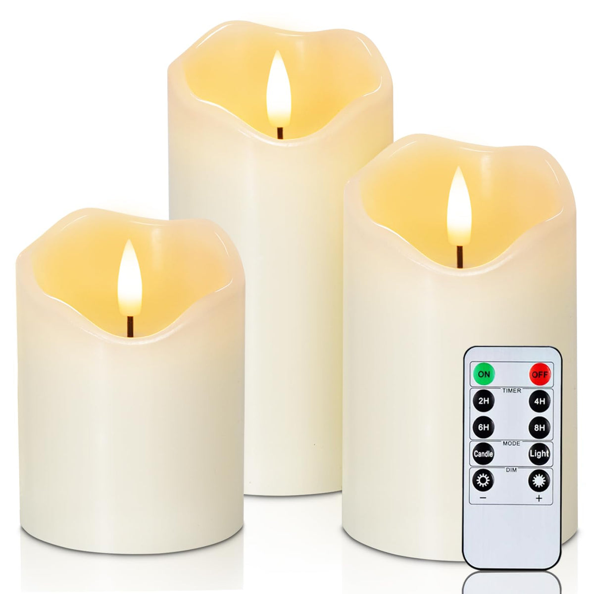 Homemory Orange Drip Real Wax Flameless Candles with Remote Timer, Set of 3
