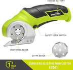 SnapFresh Cordless Electric Scissors, 4V Electric Mini Box Cutter, Carpet & Cardboard Cutter Tool with a Replacement Blade/Charger, Rotary Cutter for Cardboard Packages Leather Plastic （Green）