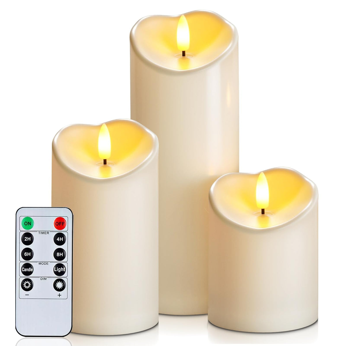 Homemory Orange Drip Real Wax Flameless Candles with Remote Timer, Set of 3