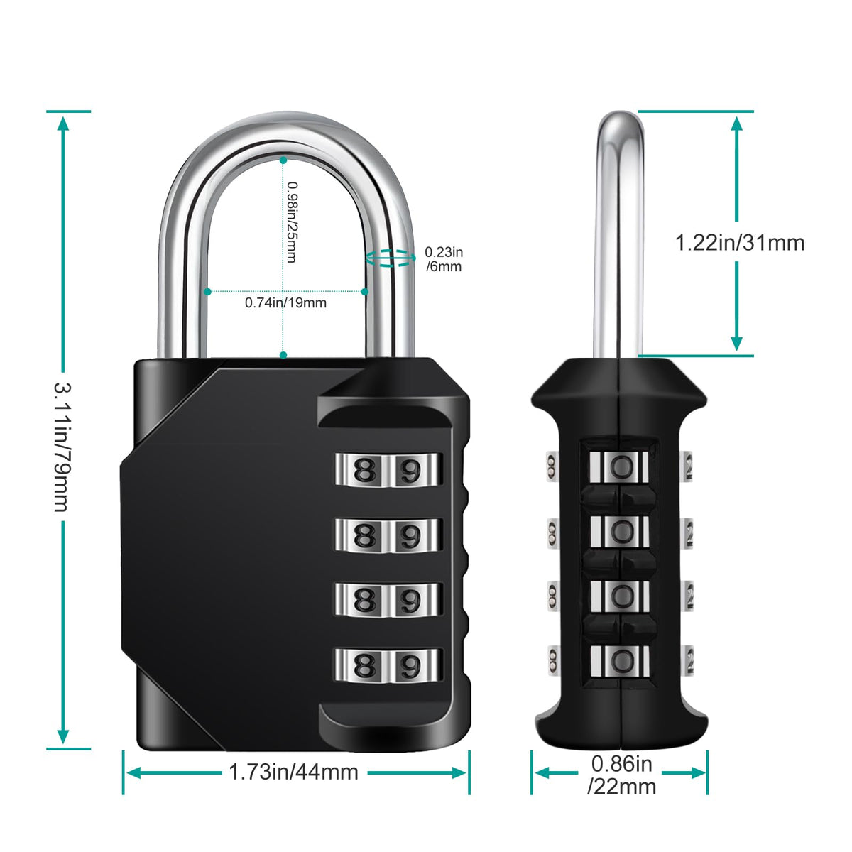 ZHEGE Combination Padlock, 4 Digit Combination Locker Padlock (Red)