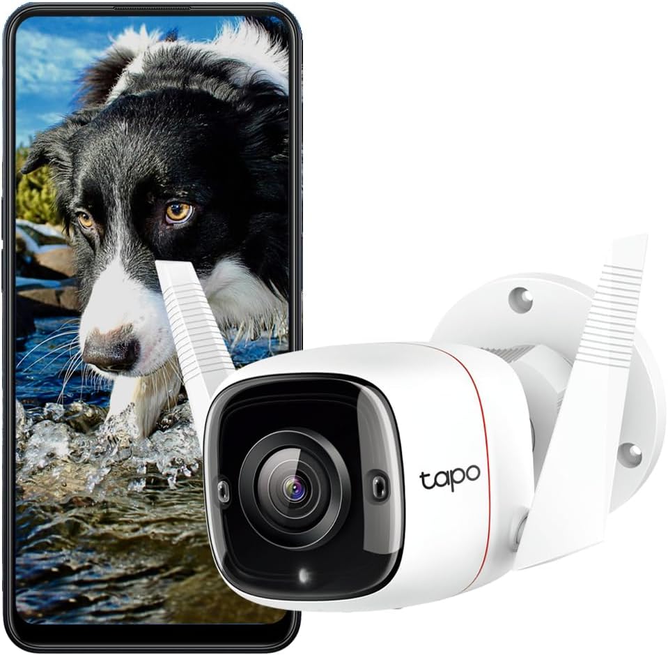 Tapo TP-Link C310 – Indoor Outdoor WiFi Surveillance Camera, 3MP Resolution, IP66 with Night Vision, Motion Detection and Instant Alarm, Control with iOS App, Android, Compatible with Alexa