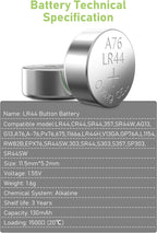 POWEROWL 40 x LR44 Batteries, High Capacity AG13 SR44 L1154F A76 Premium 1.5V Button Coin Cell Battery for Christmas decorations, Key Fobs, Car Keys and More