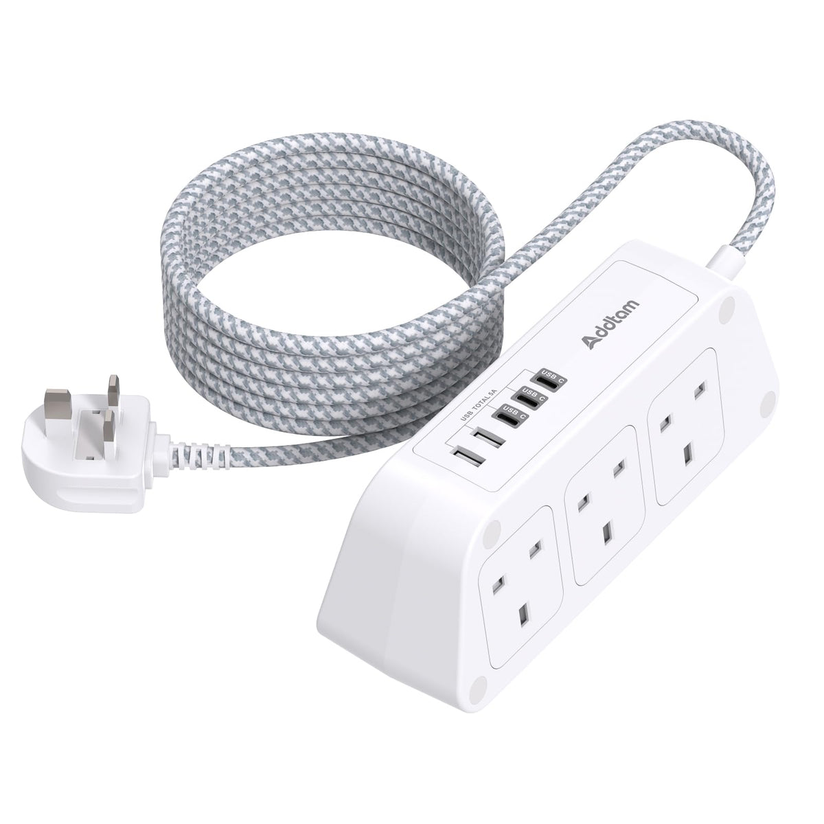 Extension Lead with USB Slots, 6 Way Outlets 5 USB (5A, 3 USB- C Port),1.6M