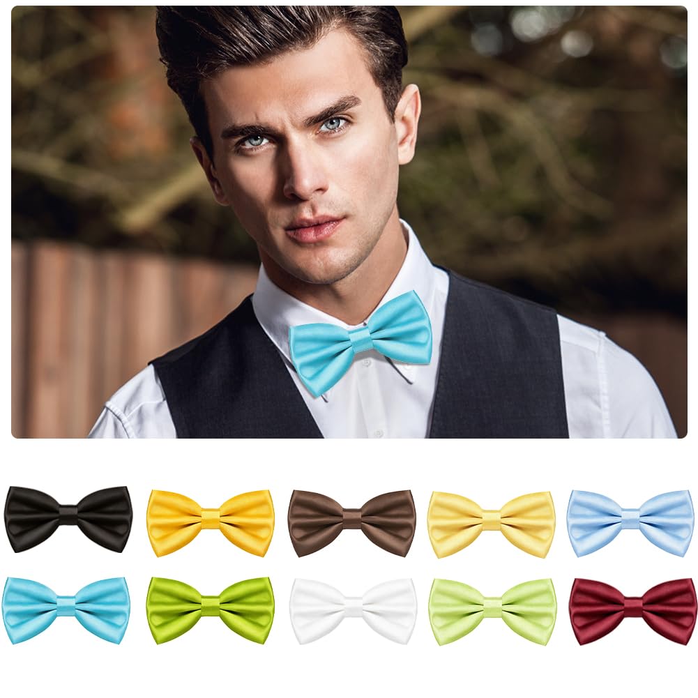 URAQT Men Pre-Tied Solid Satin Bow Tie, Adjustable Formal Bowtie