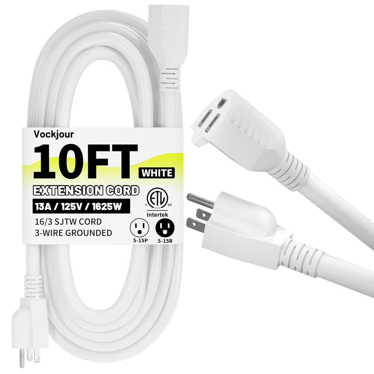 Vockjour 16/3 White Indoor Outdoor Extension Cord 35 Ft Waterproof