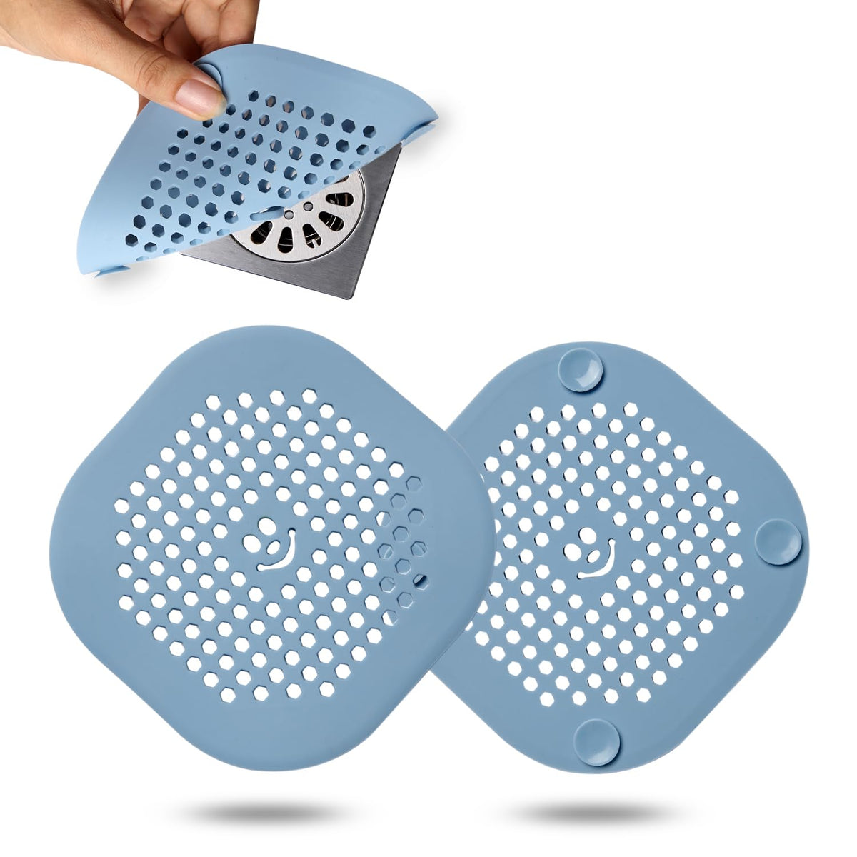 2 Pack Drain Hair Catcher Silicone Drain Cover Hair Stopper with Suction Cup for Shower Kitchen Bathroom Light Purple