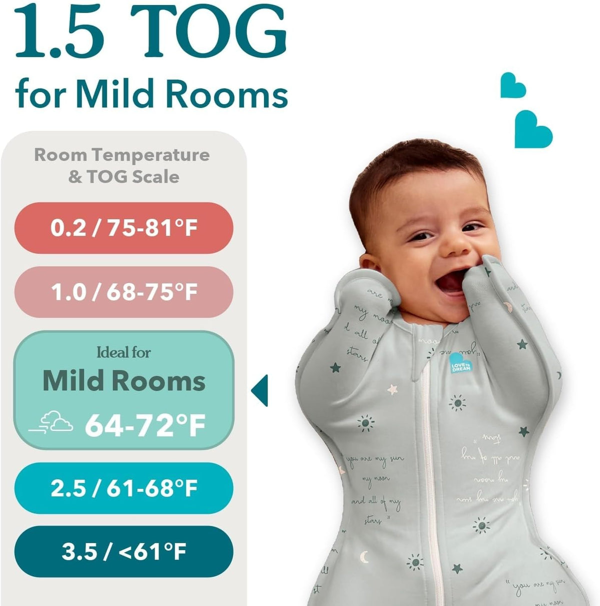 Love To Dream Swaddle Up, S 3.5-6kg, Olive Twigs, 1.5 Tog
