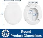 Mayfair Linden Slow Close Toilet Seat, Non Slip Heavy Duty Wood, Easy Install, Elongated, White