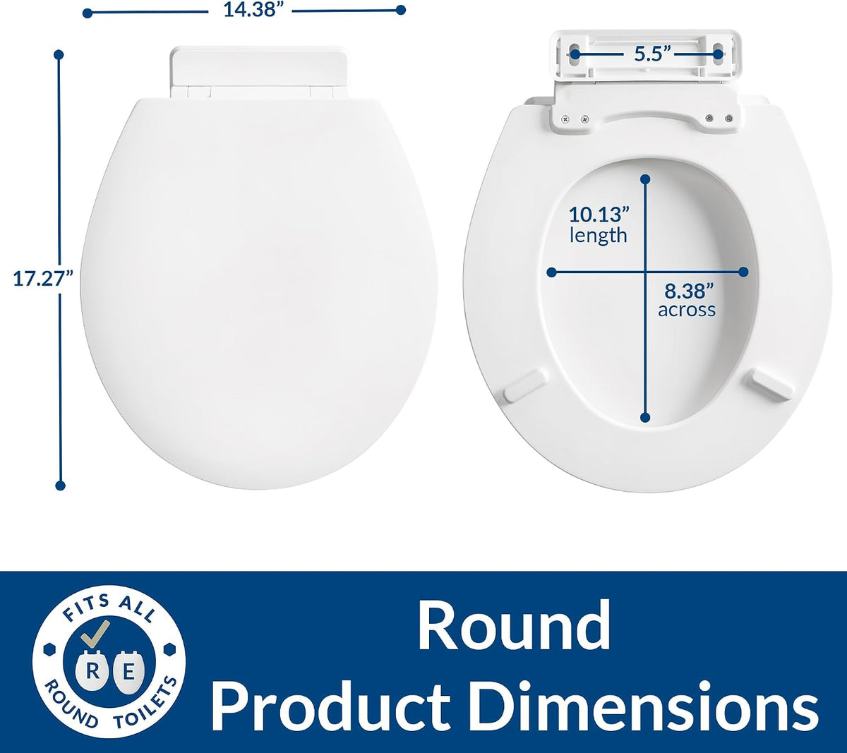 Mayfair Linden Slow Close Toilet Seat, Non Slip Heavy Duty Wood, Easy Install, Elongated, White