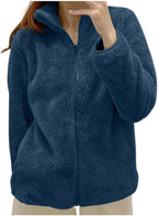 Fleece Winter Jackets for Women UK Fashion Warm Soft Fluffy Coats Causal Solid Color Long Sleeve Full Zip Jacket Elegant Callor Lapel Cardigans Ladies Teddy Fleece Outwear Gifts for Daily Holiday