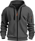 Mens Hoodie Long Sleeve Pullover Zipped with Drawstring Hood and Pocket Cuffed Shirts Hoody Fleece Slim Fit Casual Winter Oversized Hooded Sweatshirts Jacket Streetwear