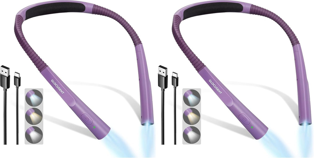 Glocusent Reading Light,Bendable Neck Light,80-hr Rechargeable Book Light