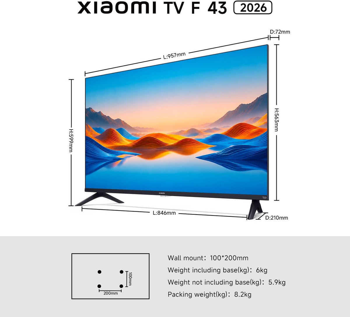 XIAOMI TV F 43 2026, 43 Inch (109 cm), 4K UHD, Smart TV, Fire TV, HDR10