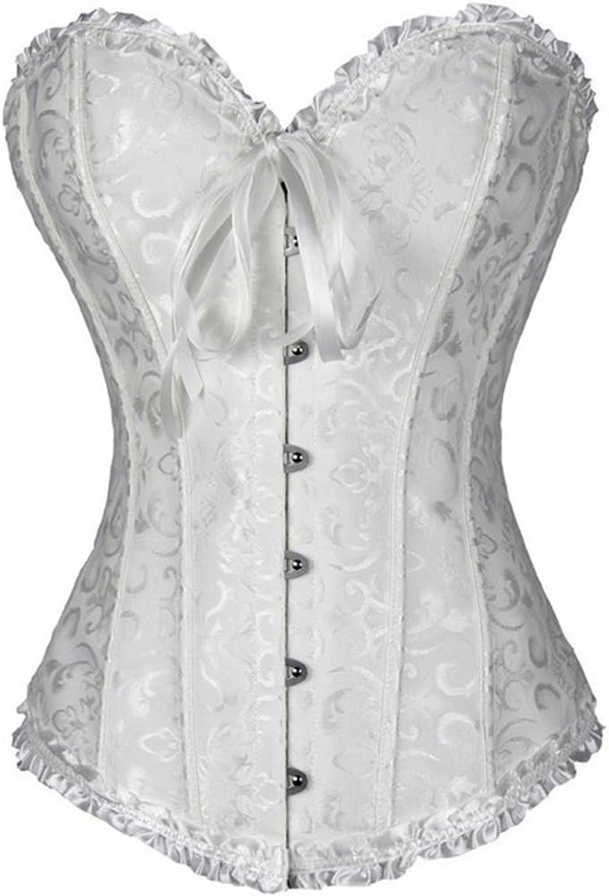 PhilaeEC Women's Plus Size Bridal Lingerie Lace up Satin Boned Corset + G-string