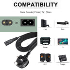 TV power cable 3M, 2 Pin Mains Power Lead Fig Figure 8 UK Power Cable, IEC320C7 to BS 1363 C7 Figure 8 Power Lead compatible with Samsung LG Philips Toshiba TV/Printer/PS4/PS3/PS5…