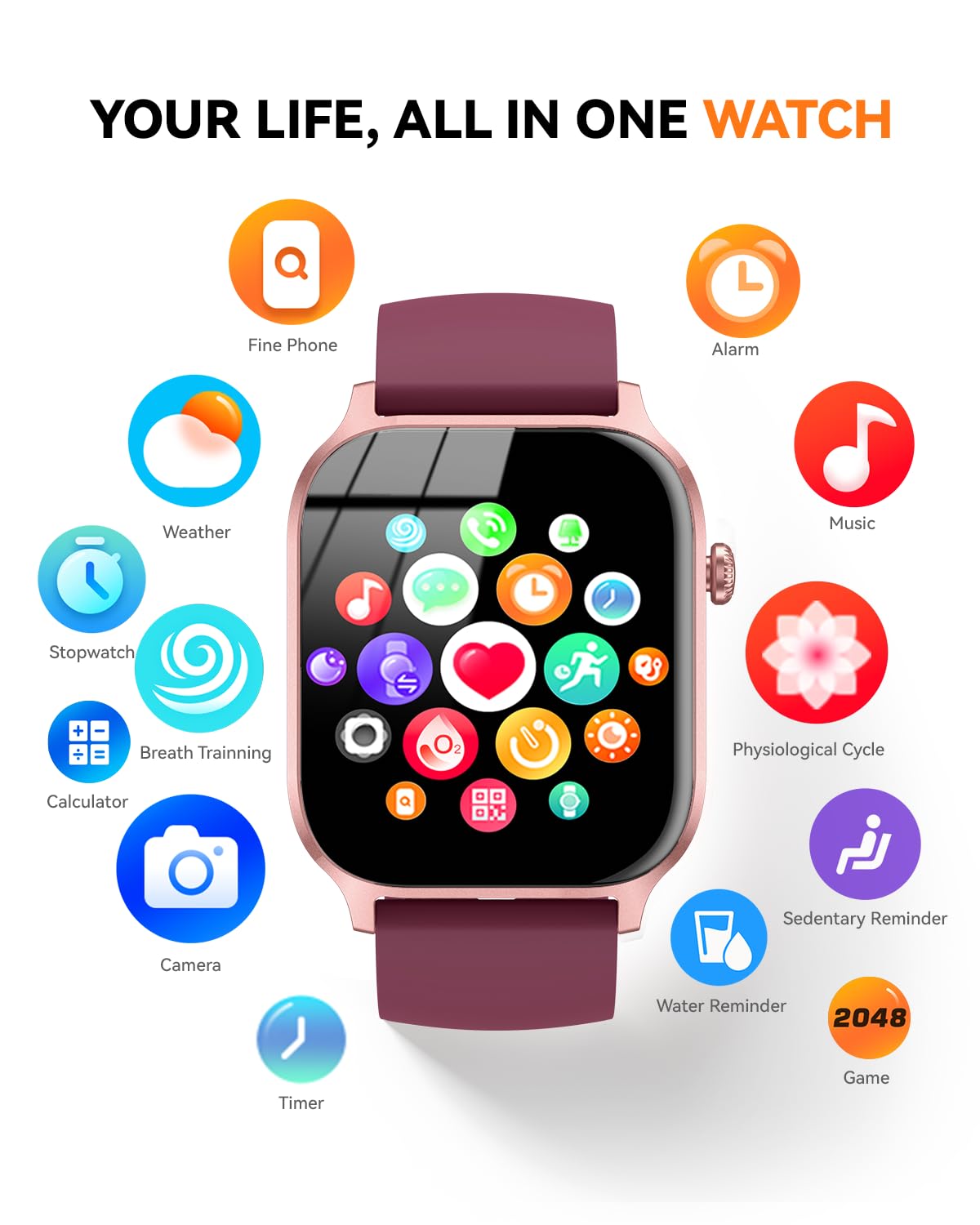 Smart Watch for Men Women- Answer/Make Call, 2026 IP68 Waterproof Fitness Tracker Watch with Sleep Step Counter Activity Smartwatch for Samsung Android iPhone iOS (Deep Burgundy, 1.83)