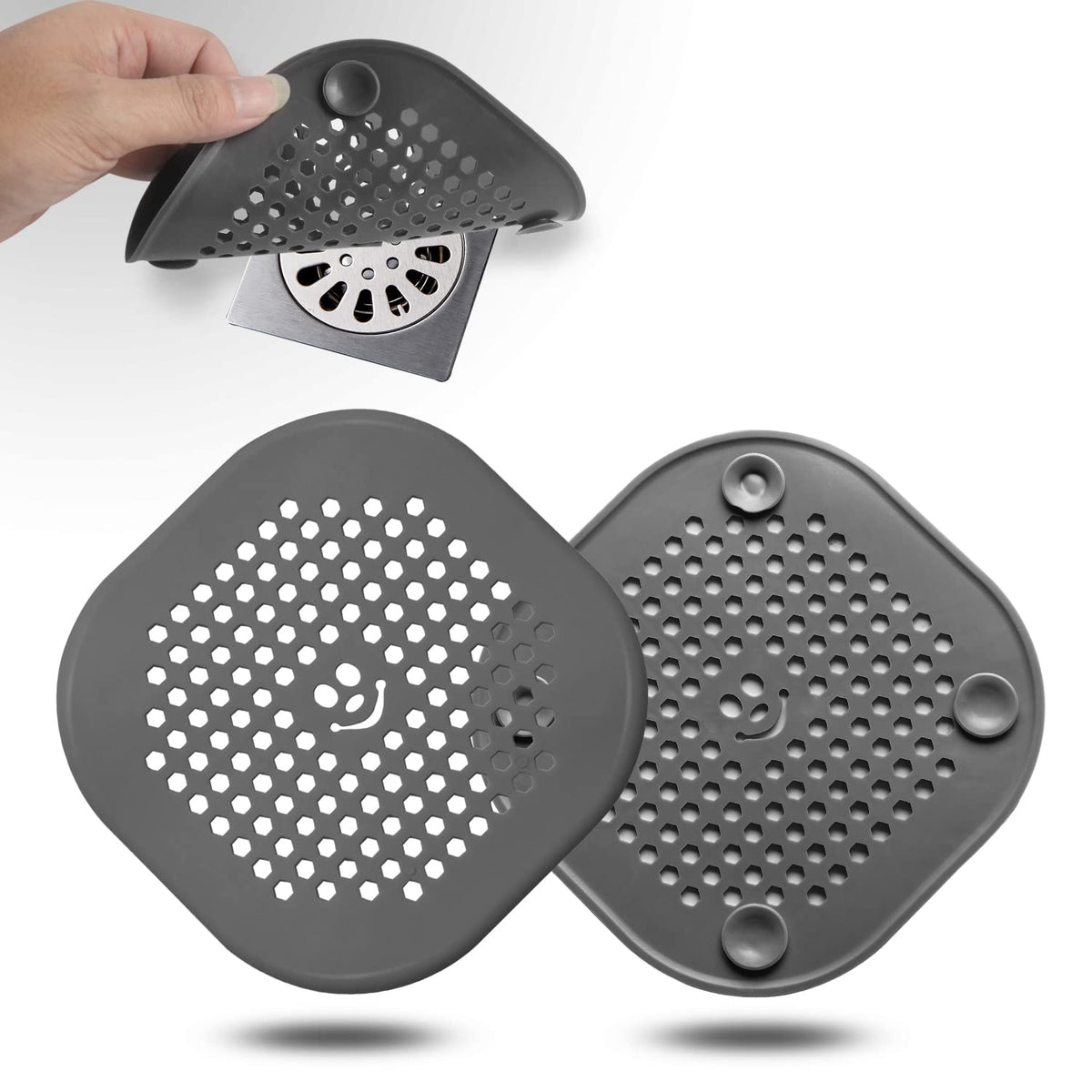 2 Pack Drain Hair Catcher Silicone Drain Cover Hair Stopper with Suction Cup for Shower Kitchen Bathroom Light Purple