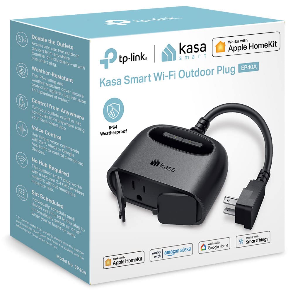 Kasa Outdoor Smart Plug, Smart Home Wi-Fi Outlet with 2 Sockets, EP40
