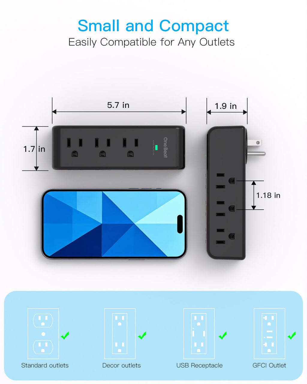 Surge Protector Outlet Extender with Rotating Plug, Multi Plug Wall Outlet
