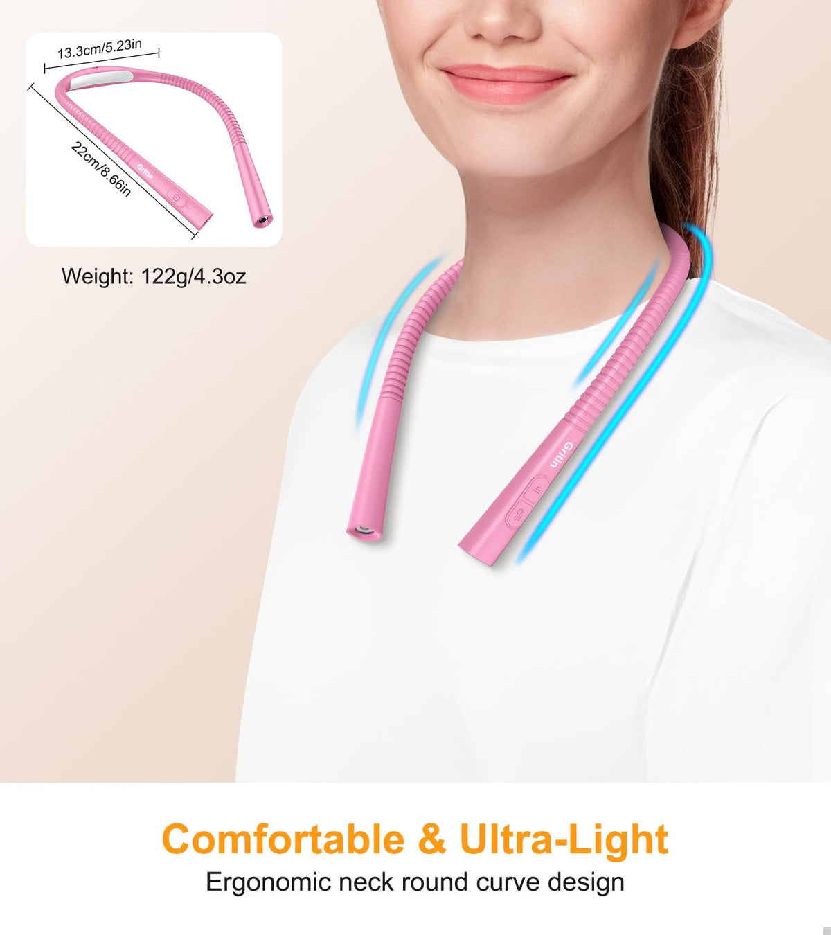 Gritin Book Light, Eye Caring 4-Color&5-Brightness Neck Light Reading Light