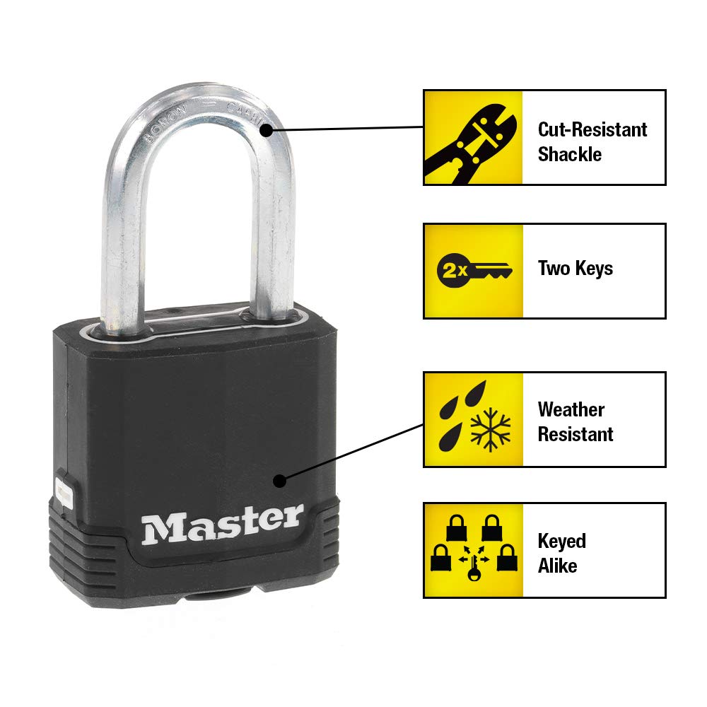 Master Lock Magnum Outdoor Padlock, Heavy Duty Keyed Lock M115XDLF, Black