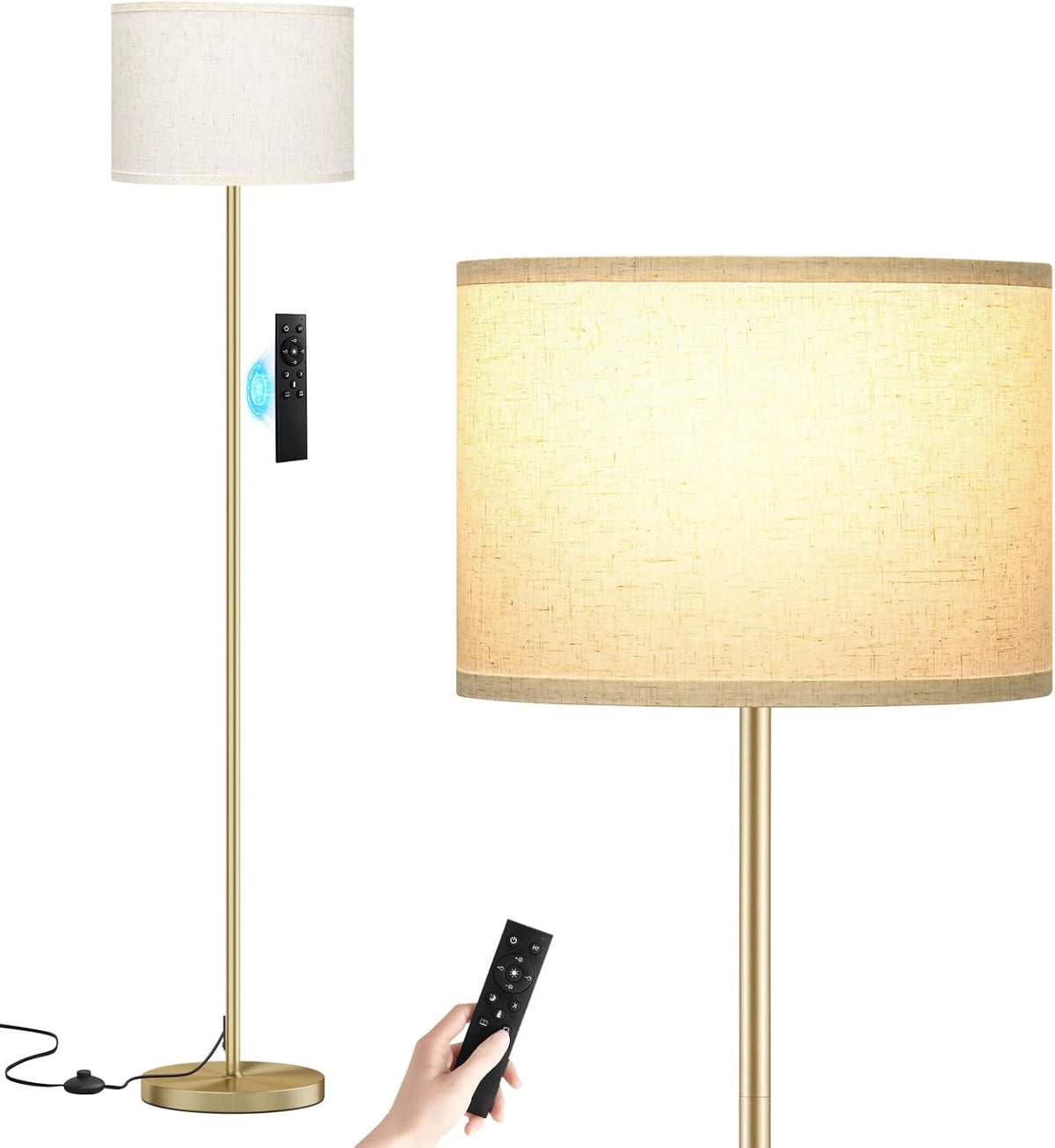 Ambimall Floor Lamp for Living Room with Smart Light Bulb, RGB + Stepless Dimmable Colors Temperature & Brightness(White Shade & Black Pole)