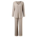 Lounge Wear Sets For Women Uk, Womens Pyjamas Set Long, Ladies Ribbed Loungewear Knit Outfits Womens Tracksuits 2 Piece Set V Neck Casual Casual Homewear
