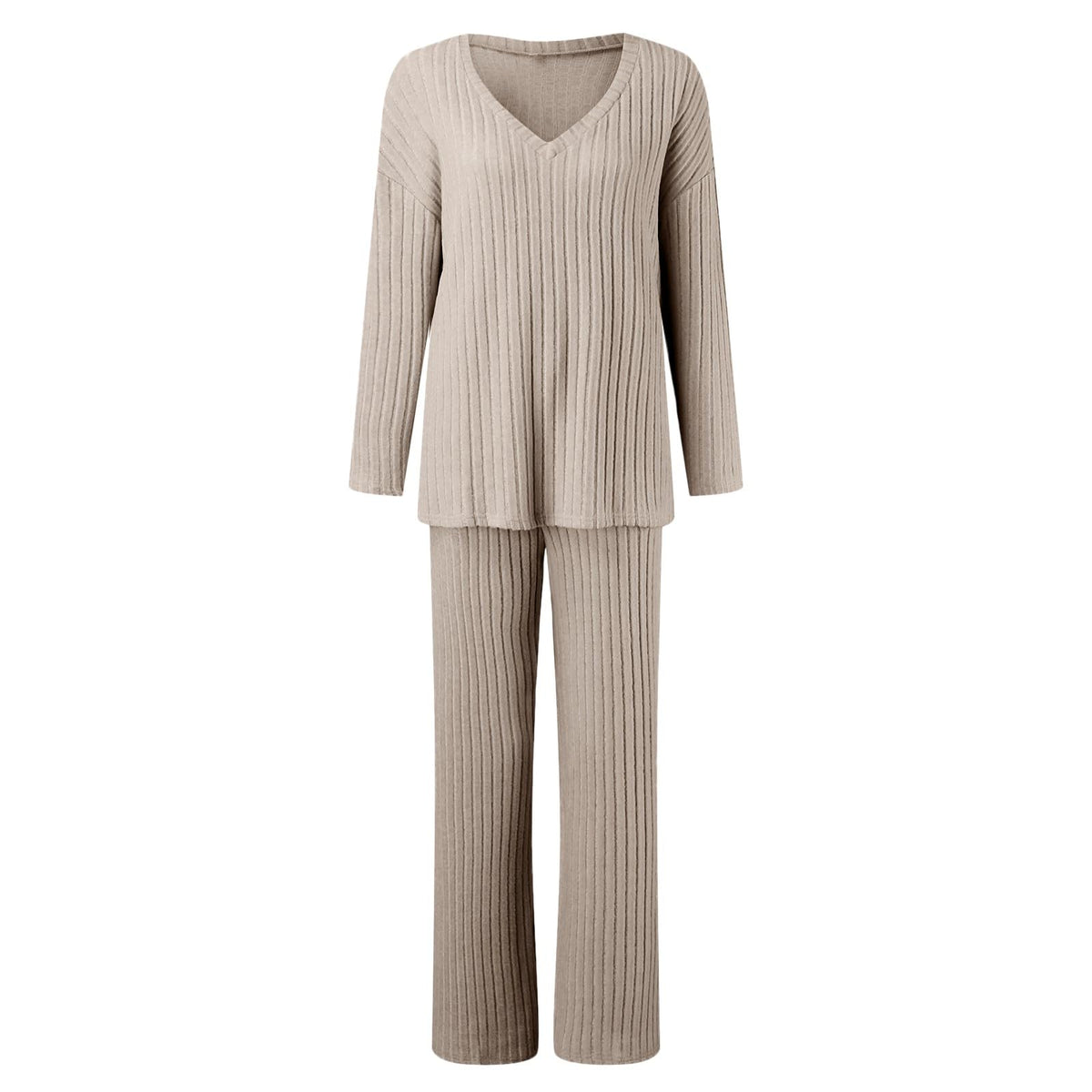 Lounge Wear Sets For Women Uk, Womens Pyjamas Set Long, Ladies Ribbed Loungewear Knit Outfits Womens Tracksuits 2 Piece Set V Neck Casual Casual Homewear