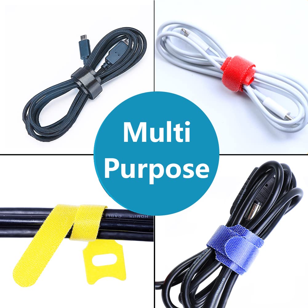 Cable Tie Reusable Black 50 Pack Straps Adjustable Releasable Extension Hook and Loop Tidy Wraps for Headphones HDMI Ethernet Printers Laptops USB Data Cables