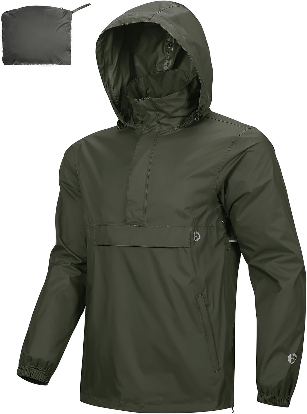 Outdoor Ventures Men's Waterproof Rain Jacket Packable Hooded Pullover