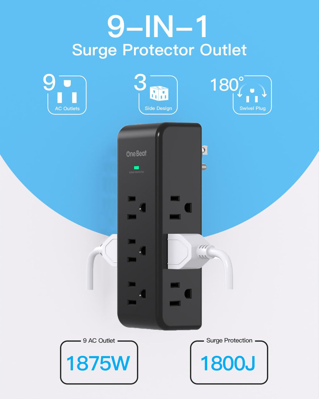 Surge Protector Outlet Extender with Rotating Plug, Multi Plug Wall Outlet