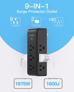 Surge Protector Outlet Extender with Rotating Plug, Multi Plug Wall Outlet