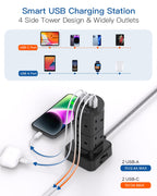 Tower Extension Lead with USB Slots, 8 Way Multi Plug Extension Tower &4USB
