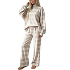 Striped Lounge Wear Sets for Women UK 2 Piece Outfits Loungewear Travel Matching Pyjamas Sets Mock Neck Oversized Knitted Jumper Long Sleeve Top and Wide Leg Pants Fall Winter