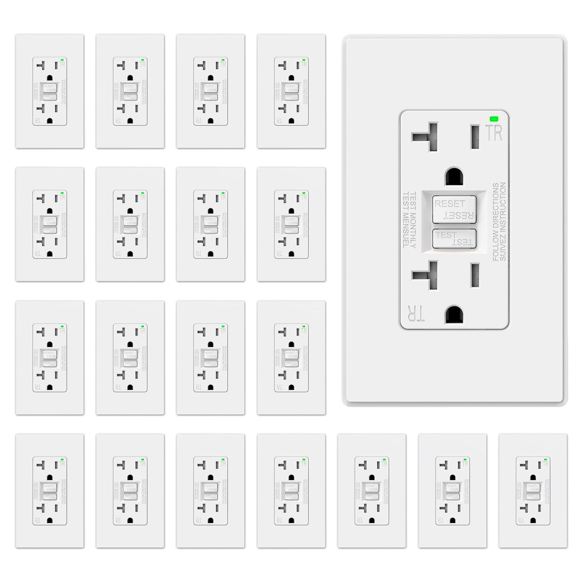 ELEGRP GFCI Outlet 20 Amp, Self-Test GFI Electrical Outlet with Thinner Design, TR Tamper Resistant GFCI Receptacle, Ground Fault Circuit Interrupters with Wall Plate, UL Listed, Light Almond, 1 Pack