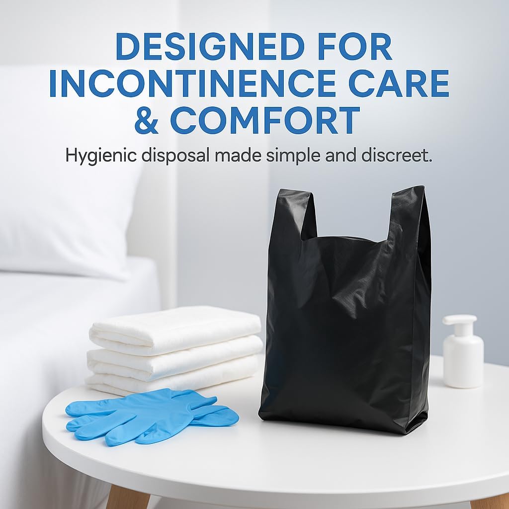 200 x ALIA Extra Large Adult Nappy Sacks | Black | Easy-Tie Handles |