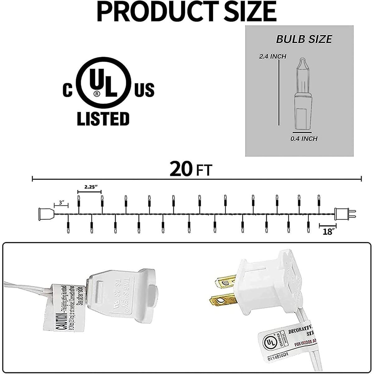 TW SHINE Warm White Christmas Lights Outdoor, 20FT 100 Count Incandescent Christmas Light Indoor, Waterproof Christmas Tree String Lights for Xmas Decorations