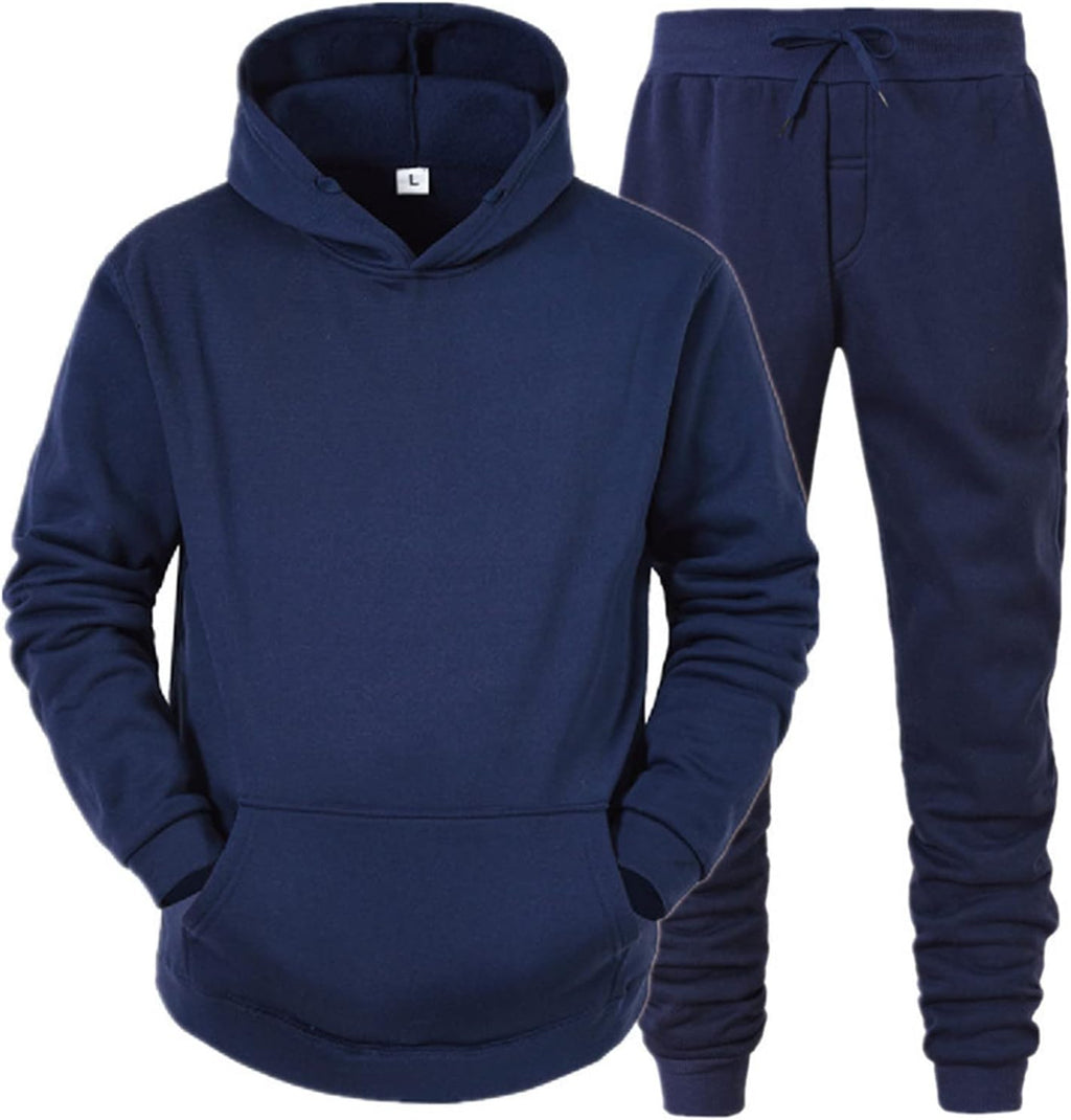 Mens Plain Tracksuit Long Sleeve Hooded Sweatshirt Sweatpants Set Hoodie Joggers Sets 2 Piece Fashion Sweatsuits Activewear Sportswear Men's Clothing UK
