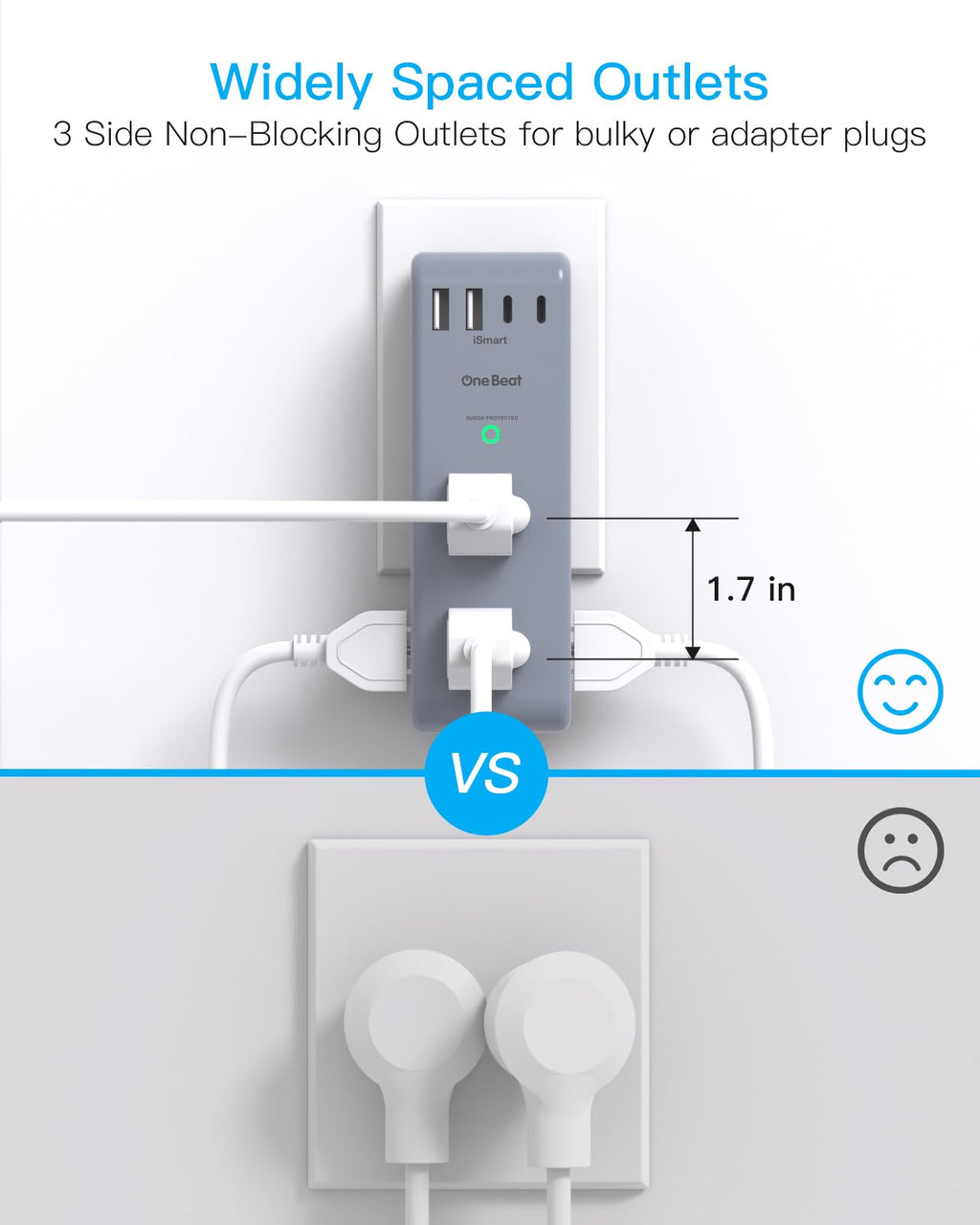Surge Protector Outlet Extender with Rotating Plug, Multi Plug Wall Outlet