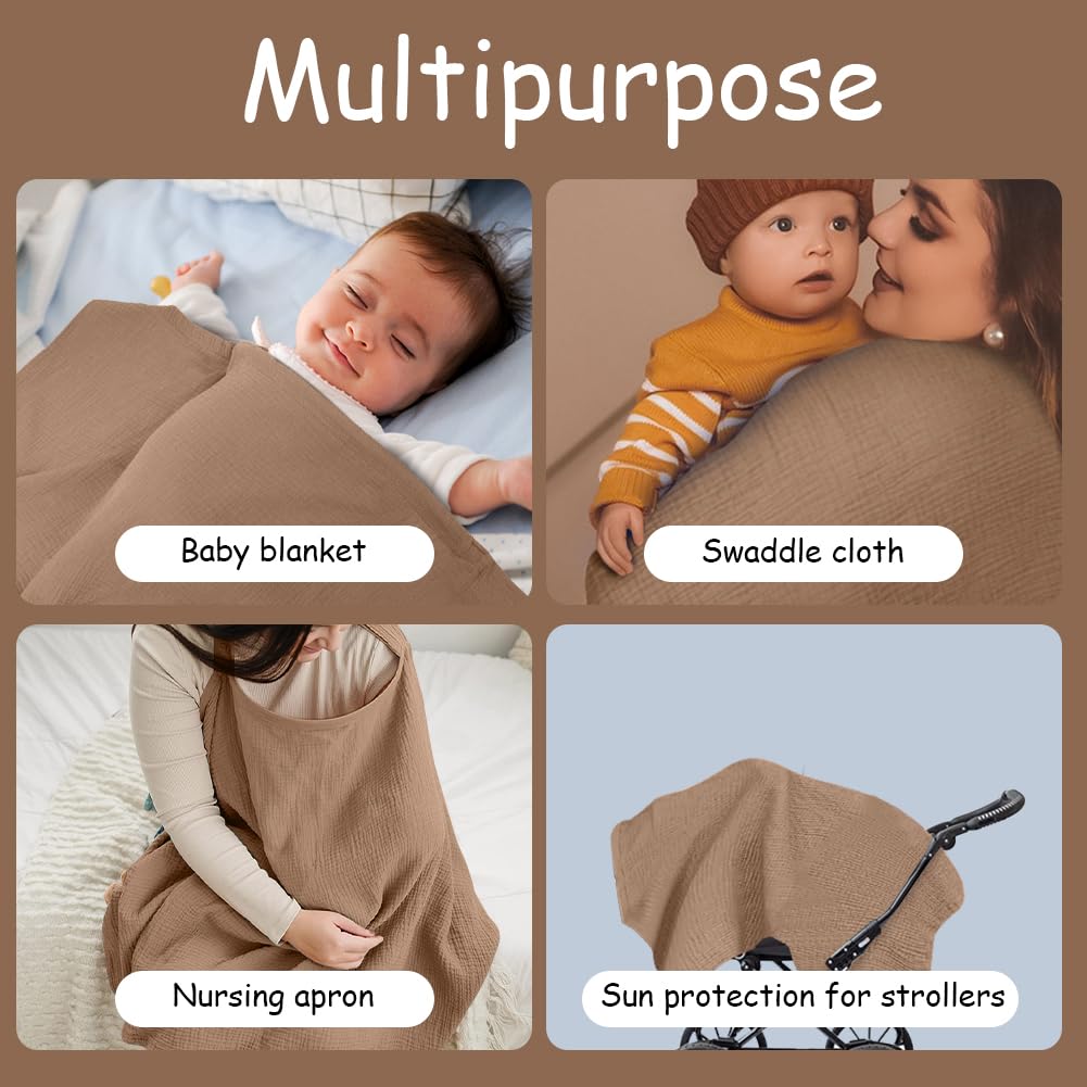Aolso Breastfeeding Cover Nursing Cover, Muslin Cotton Soft Breathable Nursing Cover, Adjustable Strap Breast Feeding Coverall for Car Seat Blanket and Stroller Coverall (White-Bear)